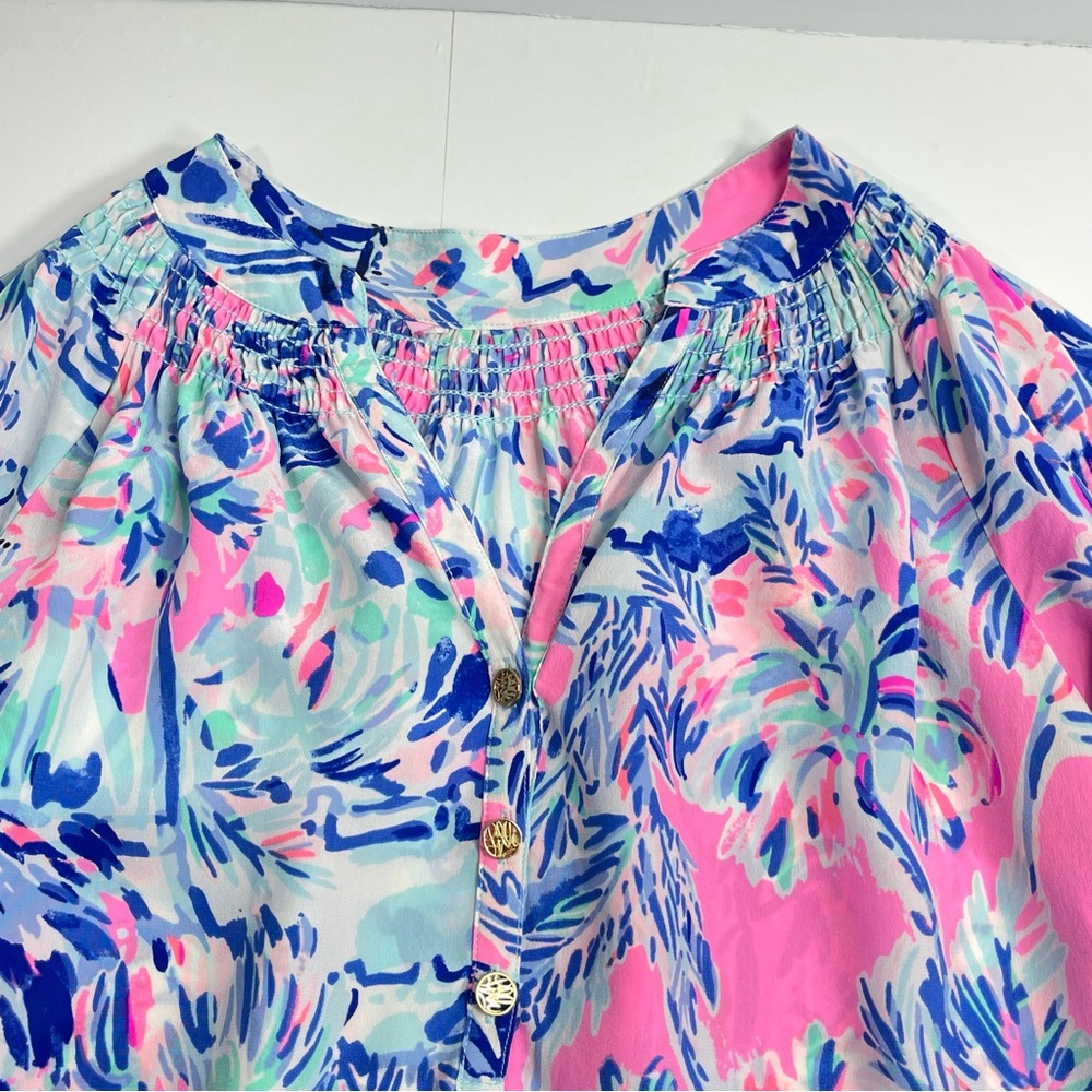 LILLY PULITZER Elsa Blouse Cabana Cocktail 100% Silk Size Small SEE MEASUREMENTS - Picture 4 of 7
